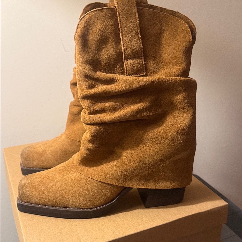 Steve Madden Tan Suede Slouch Boots